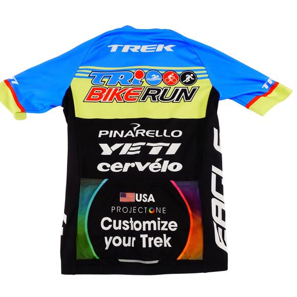 Trek Tri Bike Run Cycle Jersey Blue Yellow Black Size Small - Picture 6 of 6